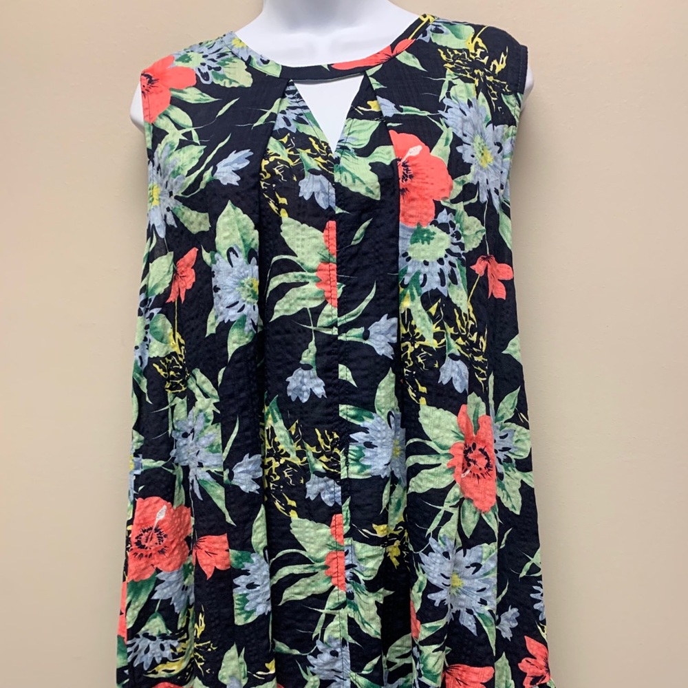 Umgee Sleeveless Navy Tropical Floral Tunic Size M